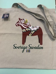 Tote bag, Dala horse with nature Cream-colored