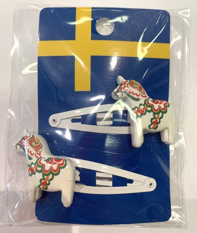 Hair clip Dala horse white