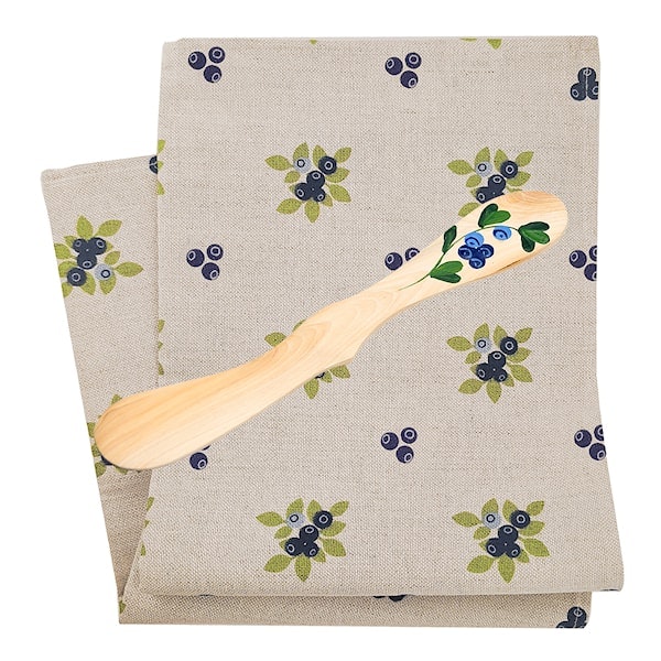 Towel and hand painted butter knife, Blueberry