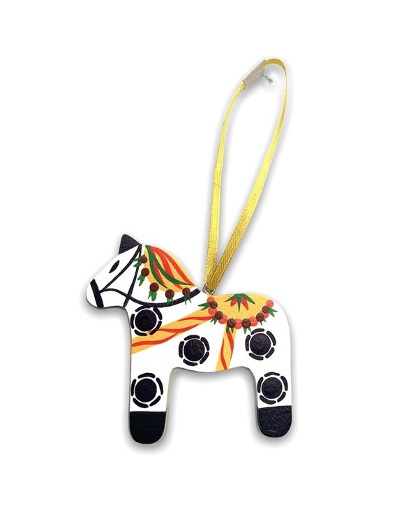 Christmas tree pendant Dala horse white and blue