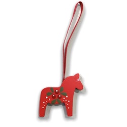Christmas tree pendant Dala horse with lingonberry motif, red