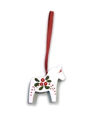 Christmas tree pendant Dala horse with lingonberry motif, white
