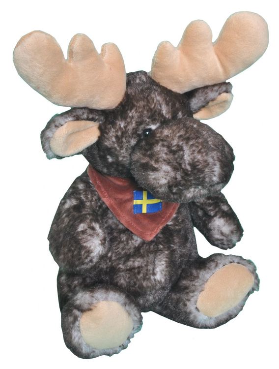 Mjukis sittande älg med svensk flaghalsduk 30cm