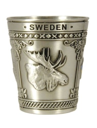 Shot glass metal moose, Viking ship, Swedish flag