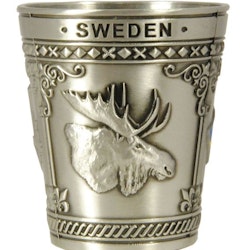 Shot glass metal moose, Viking ship, Swedish flag