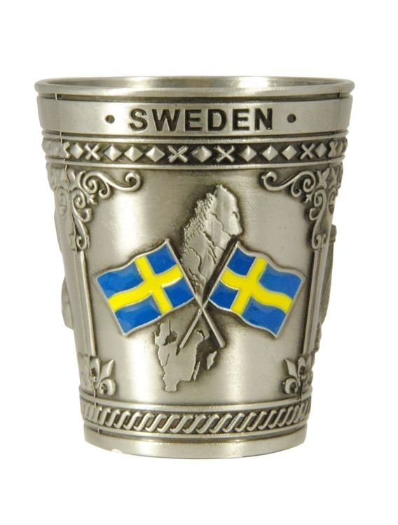 Shotsglas metall älg, vikingaskepp, Svensk flagga