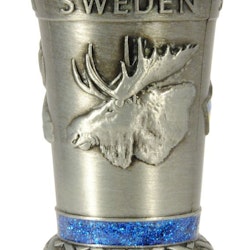 Shotsglas metall älg, svensk flagga, karta
