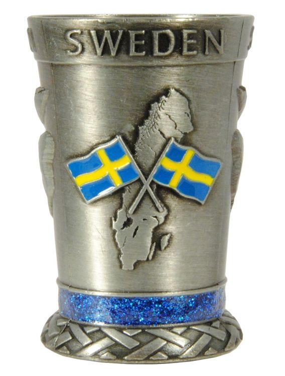 Schnapsglas Metallelch, schwedische Flagge, Karte