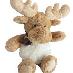 Mjukis elk sitting with Swedish Flag scarf 35cm