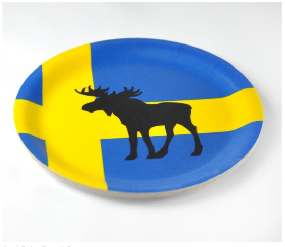 Glasunderlägg kant, älg och svensk flagga