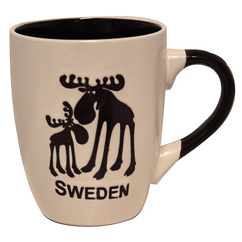 Mug 2 moose, Sweden, matt beige and brown