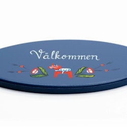 Türschild oval, handbemaltes Dalapferd, blau