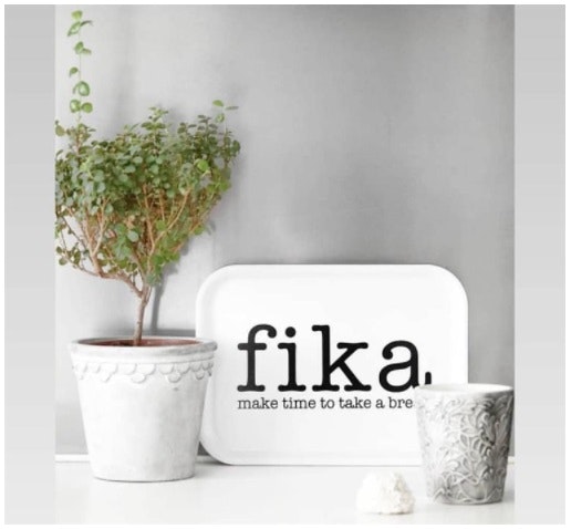 Bricka make time FIKA vit / svart, 20x27 cm