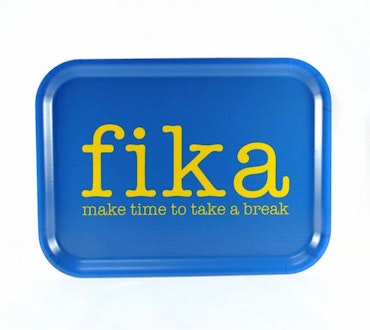 Tray make time FIKA blue / yellow, 20x27cm