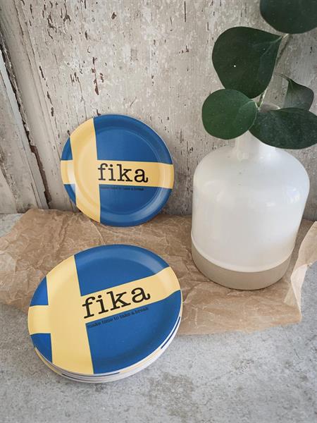 Glasunderlägg kant, Fika och svensk flagga, Ø 10 cm