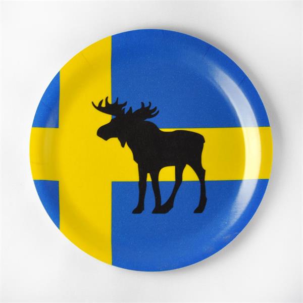 Glasunderlägg kant, älg och svensk flagga