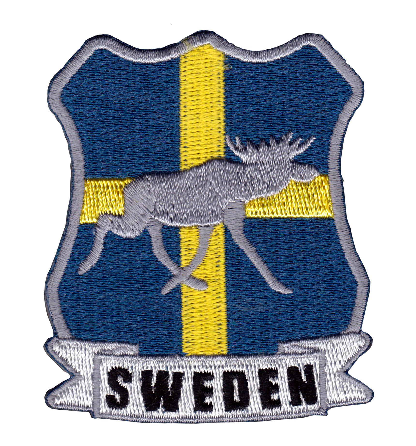 Broderat märke Sweden Flagga Älg (65x55mm)