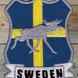 Broderat märke Sweden Flagga Älg (65x55mm)