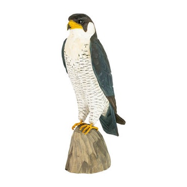 Hand-carved peregrine falcon in wood