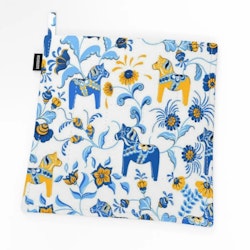 Pot holder, Leksand Dala horse/kurbits, blue and yellow