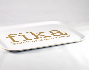 Tray Make time FIKA, white / gold text