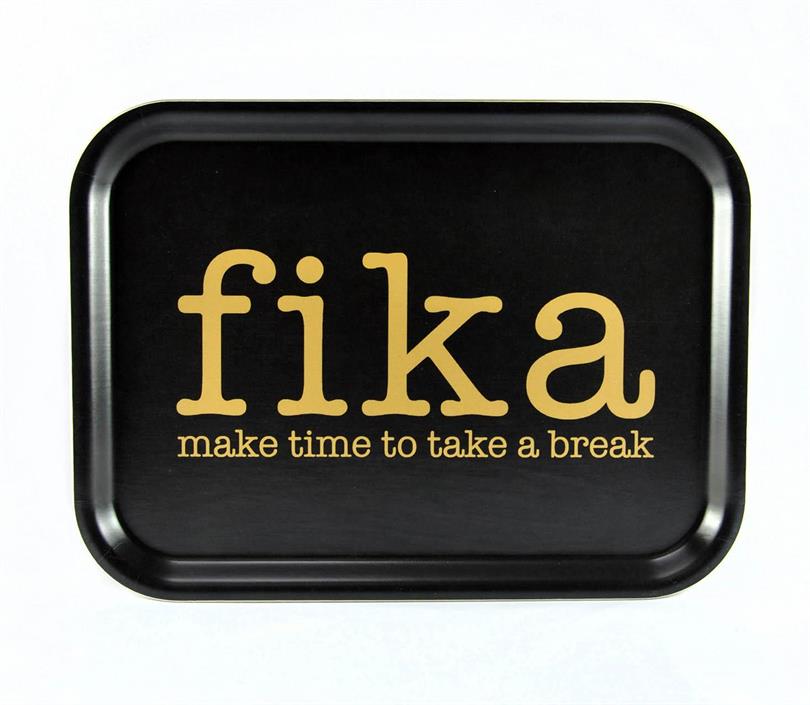 Bricka Make time FIKA, svart / guldtext