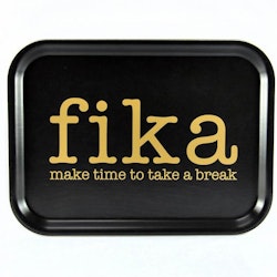 Bricka Make time FIKA, svart / guldtext