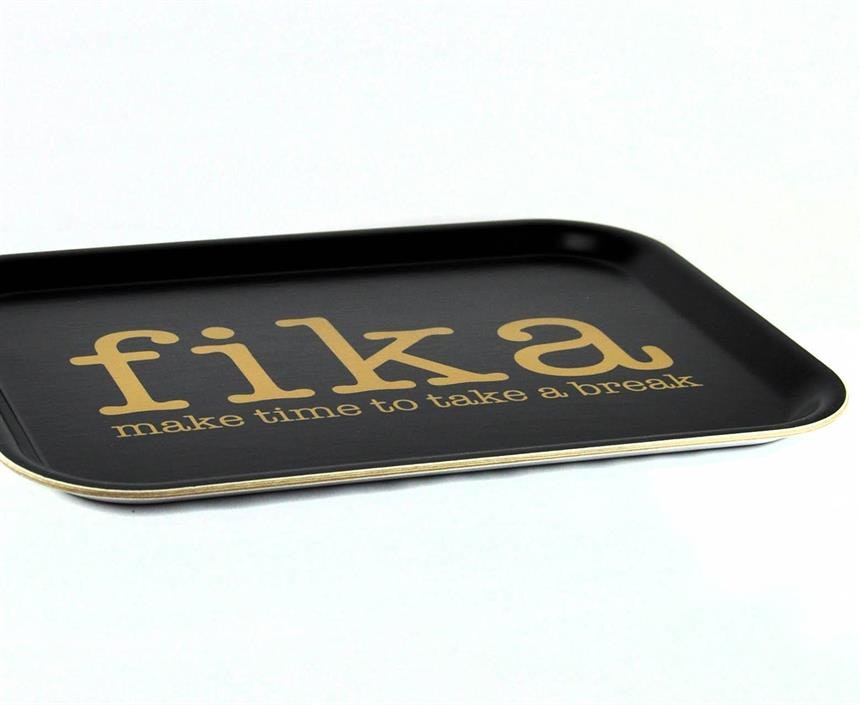 Tray Make time FIKA, black / gold text