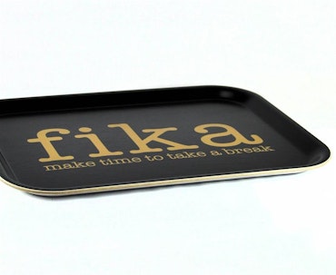 Tablett Machen Sie Zeit FIKA, schwarz / goldener Text