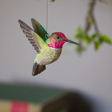 Hand-carved Anna&#39;s Hummingbird in wood