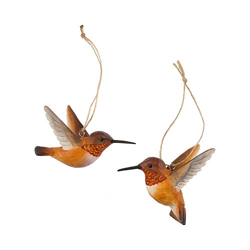 Hand-carved rusty hummingbird in wood