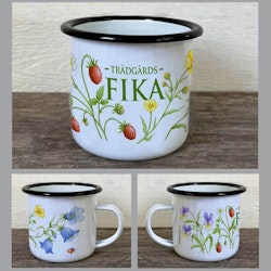 Enamel mug, Trädgårds FIKA, hand painted motifs