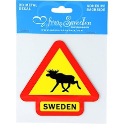 Metall Klistermärke Älg varning, Sweden