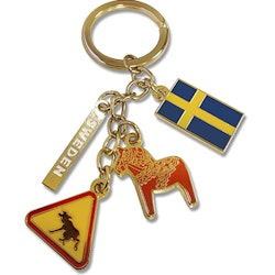 Key ring metal, moose dala horse, flag
