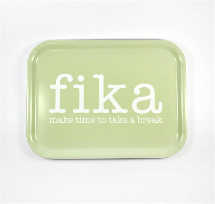 Bricka make time FIKA grön / vit