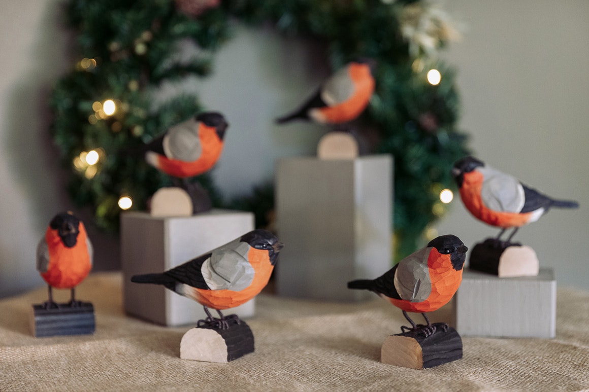 Hand-carved Bullfinch in wood