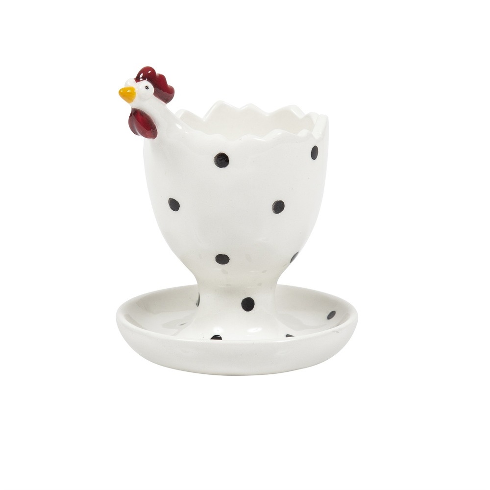 Hand painted egg cup Hen White, H.9cm