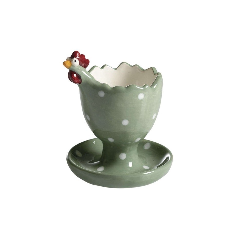 Hand painted egg cup Hen White, H.9cm