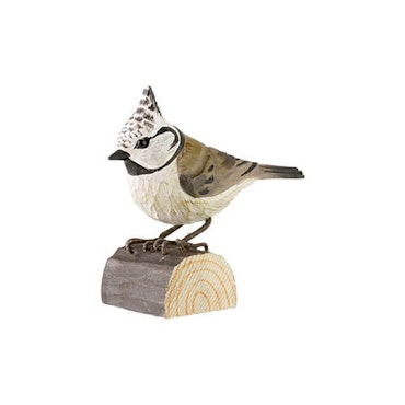 Hand-carved Crested tit in wood