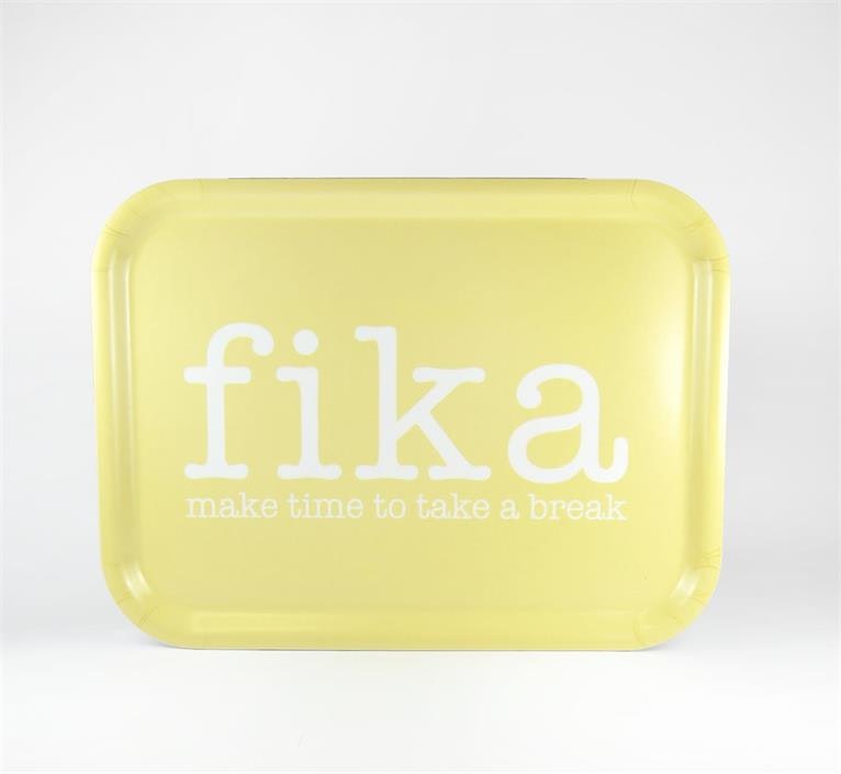 Bricka make time FIKA gul / vit