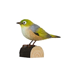 Hand-carved Grey-backed Spectacled bird in wood