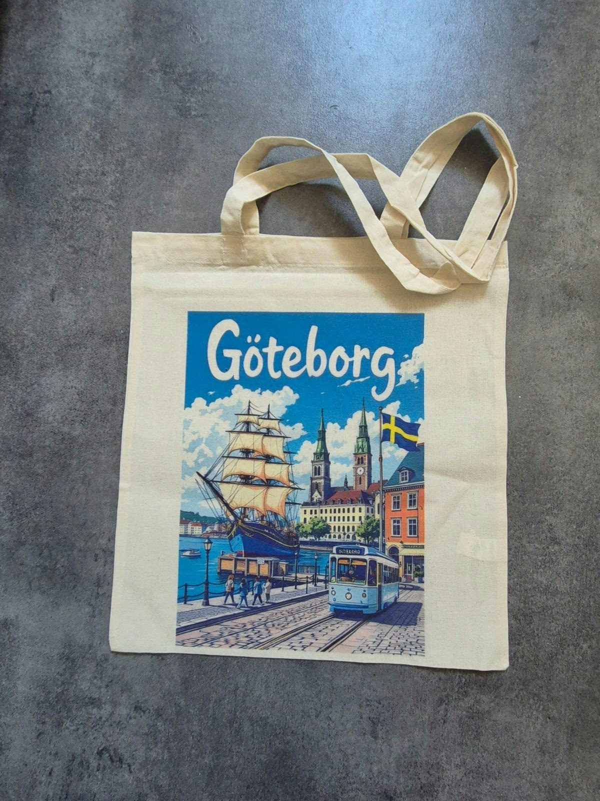 Tygkasse, med Göteborgsmotiv, beige