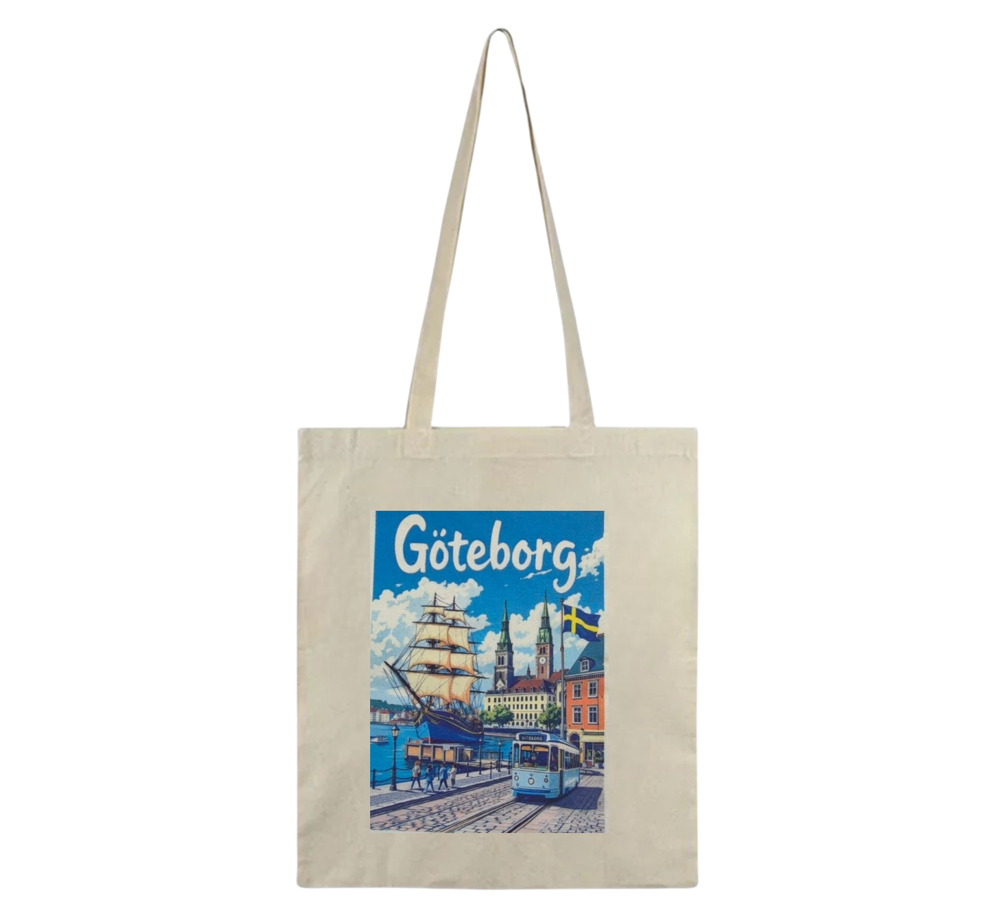 Tygkasse, med Göteborgsmotiv, beige