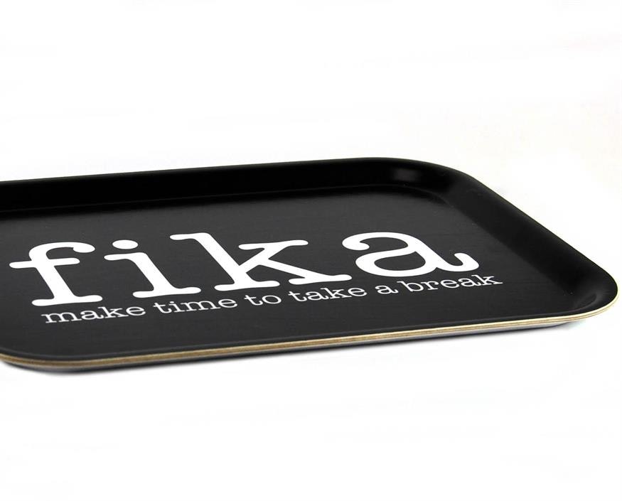 Bricka make time FIKA Svart/ vit