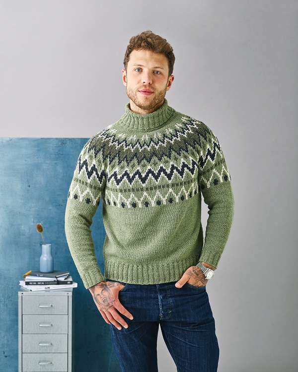 Sweater med mönstrat ok till herr 899024