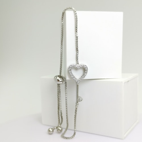 Hearts Key Silver Edition Armband with Chain - SWEVALI