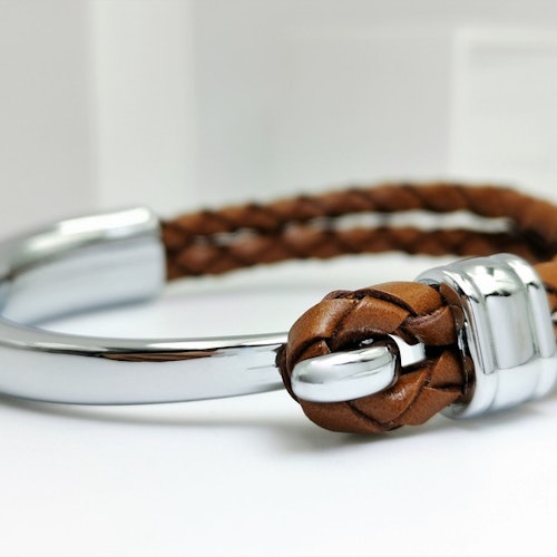 Concept Brown Leather Metal Armband Herr - SWEVALI