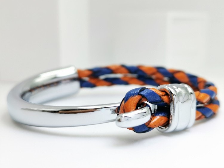 Concept Orange Blue Leather Metal Bracelet Men - SWEVALI