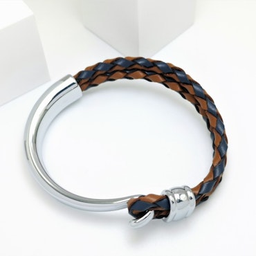 Concept Brown Blue Leather Metal Bracelet Men - SWEVALI