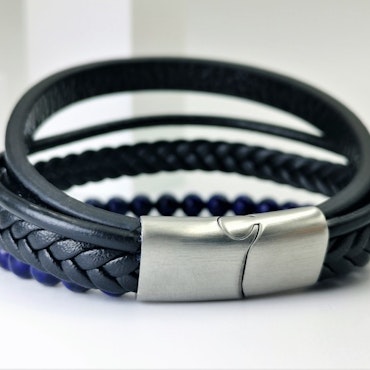 Leather &amp; Pearl Blue Leather Bracelet Men - SWEVALI